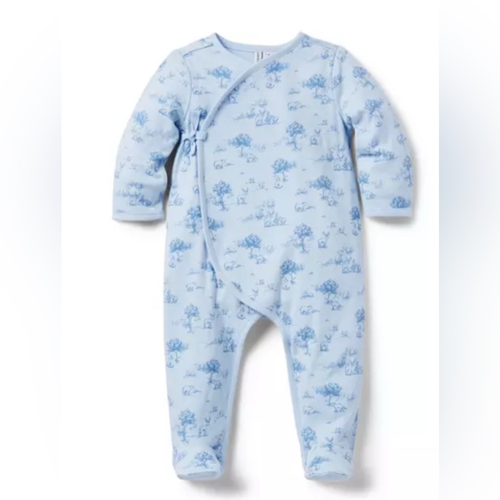 Baby Woodland Toile Wrap Footed One-Pice
